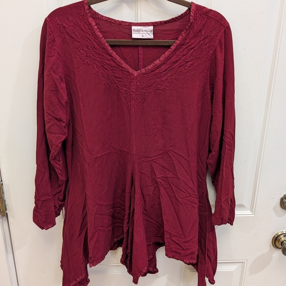 Holy Clothing Dark Red Flowy Tunic Top - Picture 2 of 5